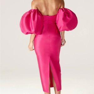 Alieva Tiffany Dupioni Puff Sleeve Dress (Hot Pink)